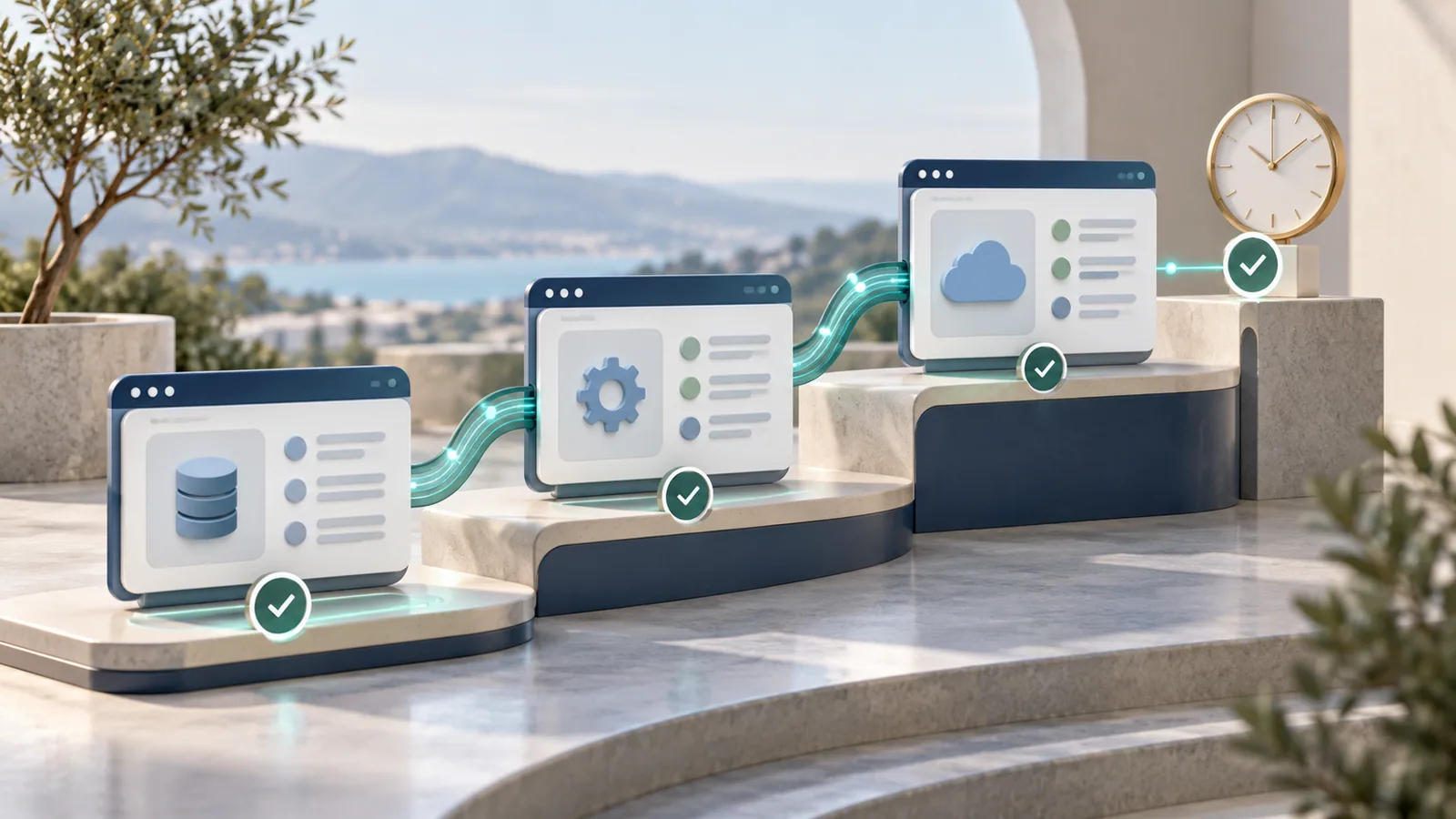 Illustration of connected systems and integration milestones