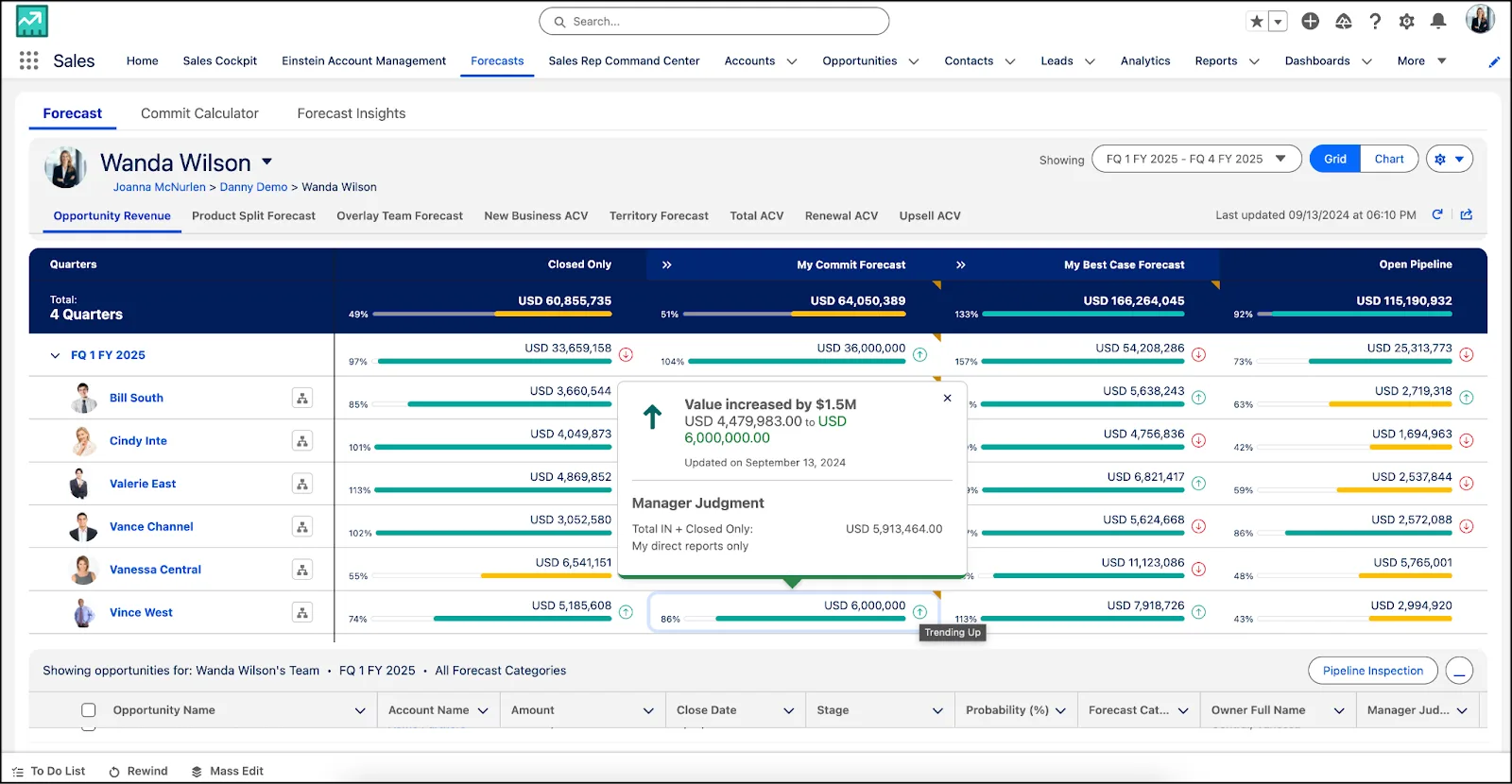 Salesforce sales forecasting screen